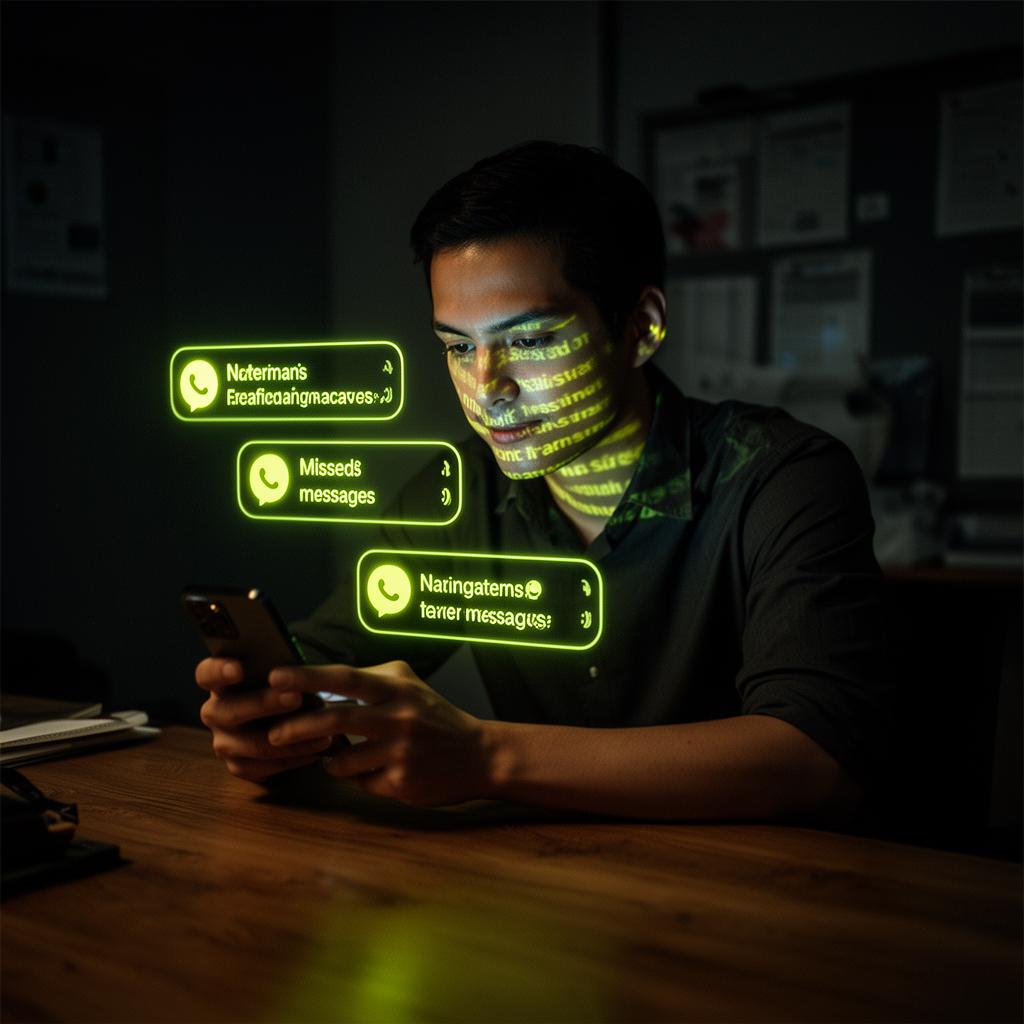 Small business owner watching missed message notifications light up the room